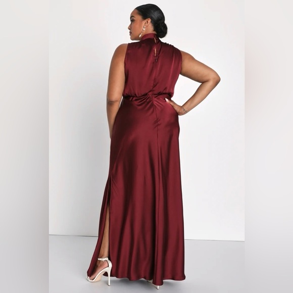 Lulu's Classic Elegance Satin Burgundy Wine Maxi Dress Size 3X - Picture 2 of 7
